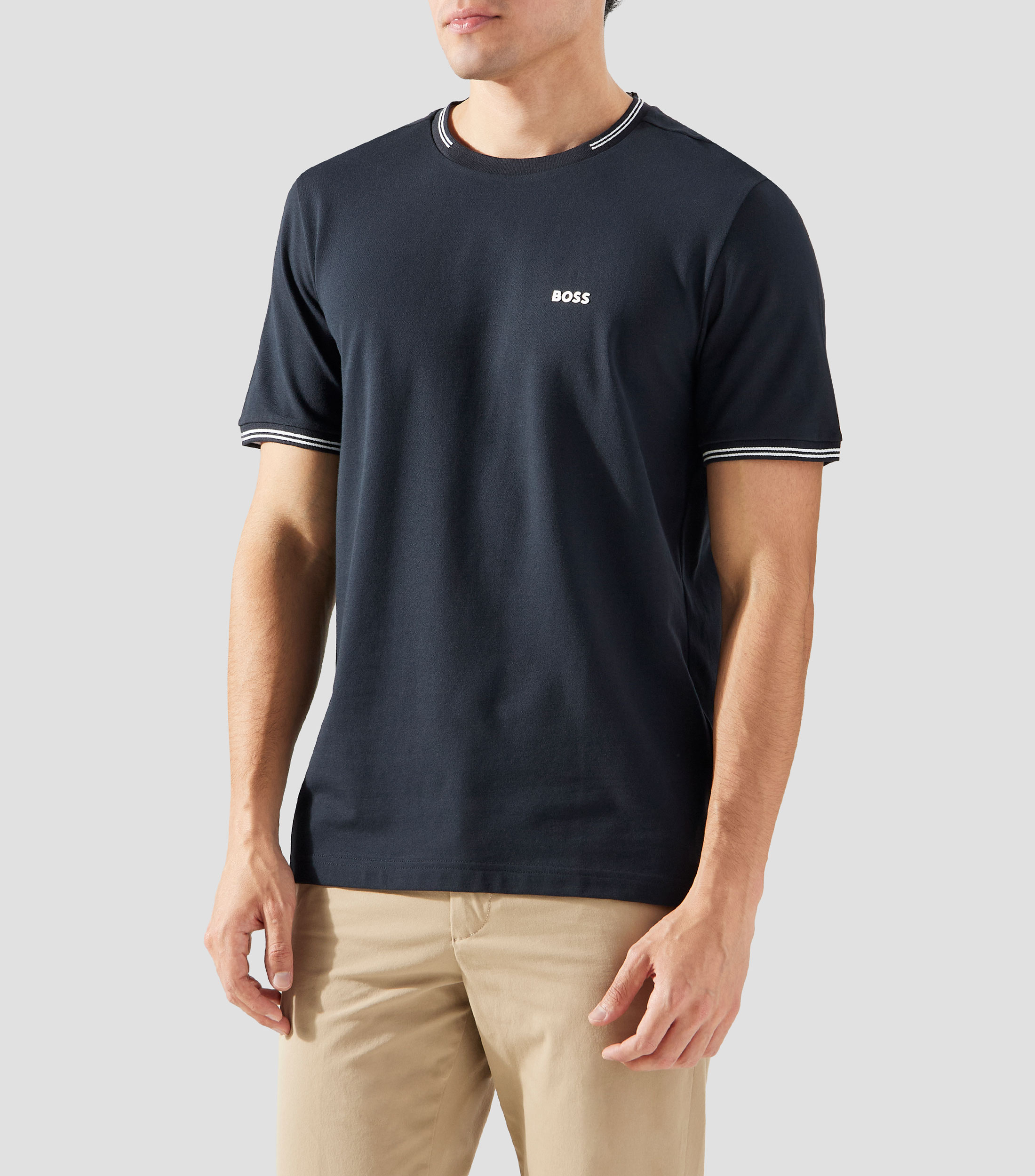 Playera de algodón elástico con rayas y logotipo Hombre